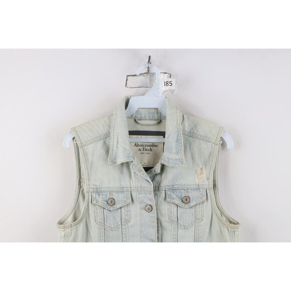 Vintage Y2K Abercrombie & Fitch Womens Medium Babydoll Denim Trucker Vest Jacket - Picture 2 of 16